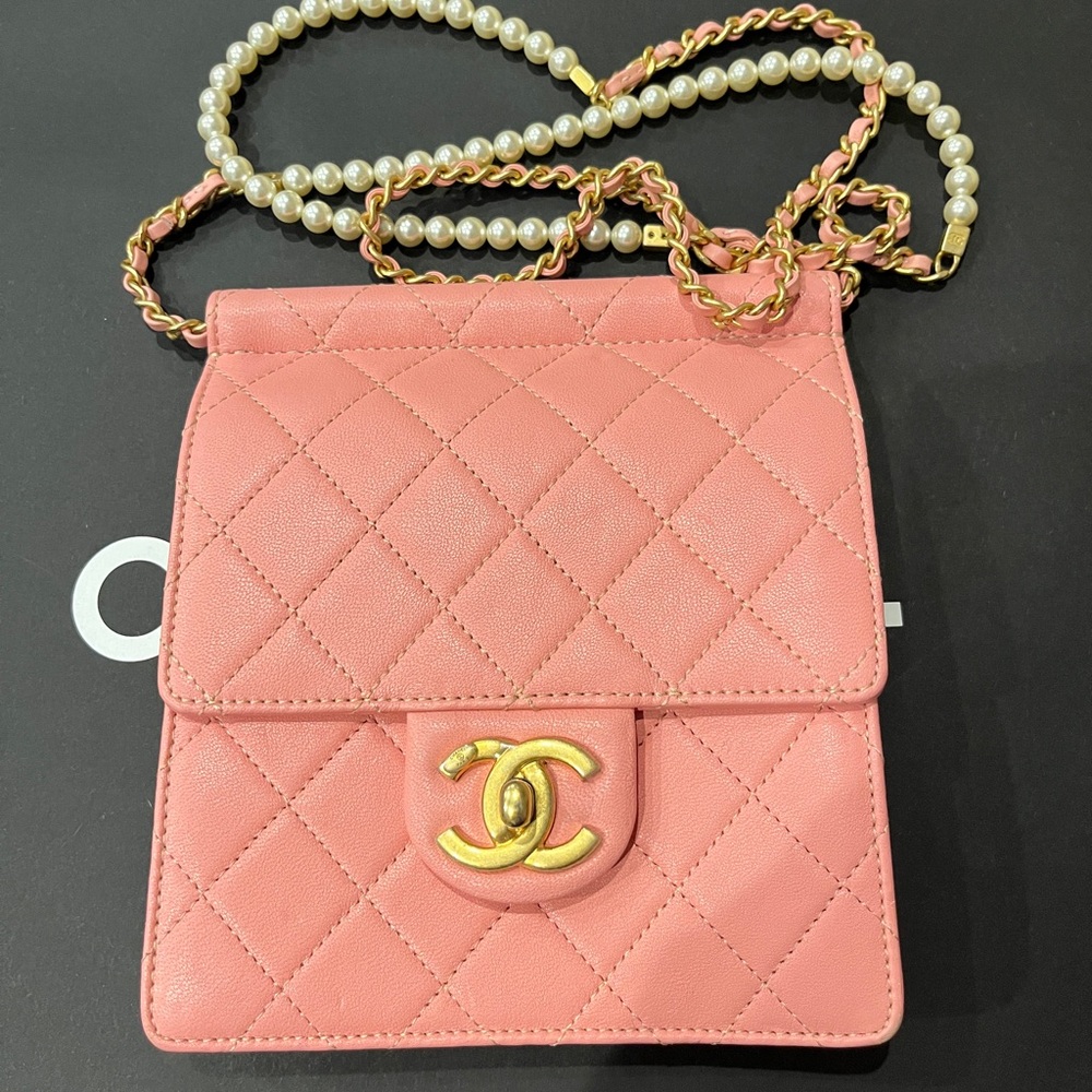 Chanel Pink Quilted Crossbody Bag with Gold Accents